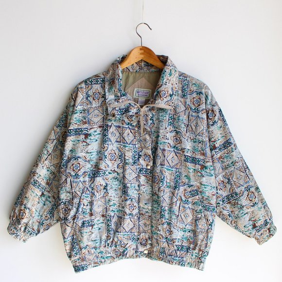 Vintage Silver Abstract Hawaiian Pattern Jacket - Picture 1 of 6